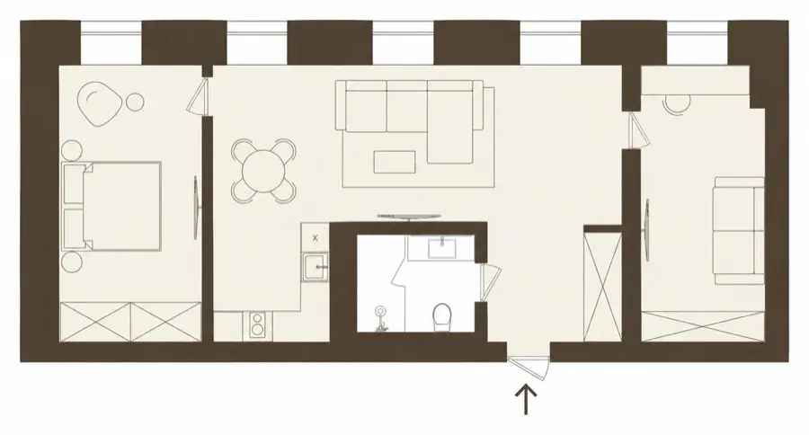 Планировка 2-комнатных апартаментов 75 м²