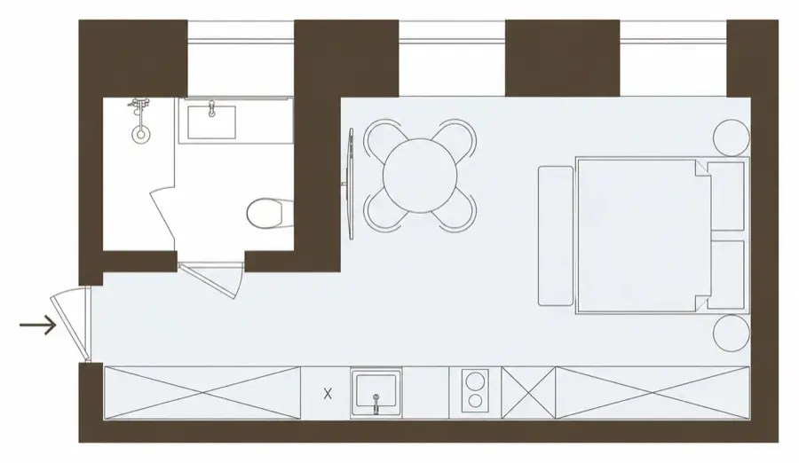 Планировка студии 26,5 м²